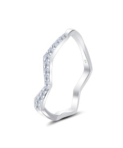 Wave Shape with CZ Crystal Silver Ring NSR-4074